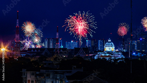 Fireworks over the city Bangkok, Thailand