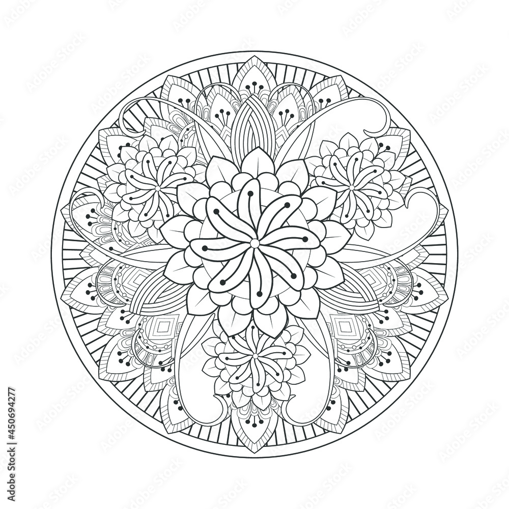 Printable Doodle flowers in monochrome for coloring page, cover, wedding invitation, greeting card, wall art isolated on white background. Hand drawn sketch for an adult anti stress coloring page.