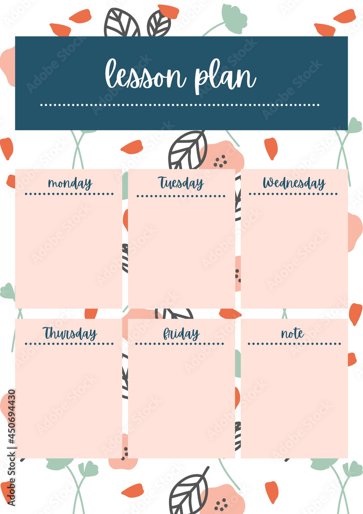 Lesson Plans Work Schedule On Whole Week School Stationery Stock