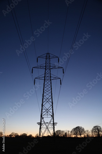 Sunset in the countryside with electricity