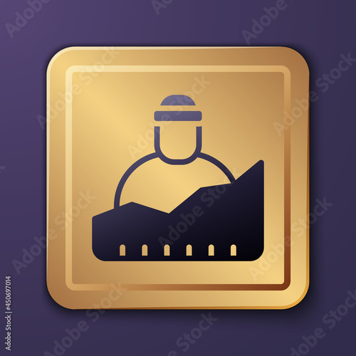 Purple Growth of homeless icon isolated on purple background. Homelessness problem. Gold square button. Vector