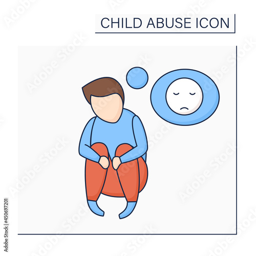 Abandonment child color icon. Parents relinquish parental responsibility. Kid being knowingly left.Child abuse concept. Isolated vector illustration photo