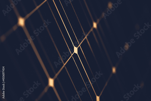 gold contact grid of high sensitivity solar cell in darkness in selective focus