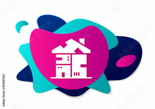 Color Homeless cardboard house icon isolated on white background. Abstract banner with liquid shapes. Vector