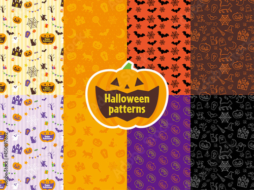 ハロウィンのシームレスパターンセット　Halloween Seamless Pattern Swatch Set