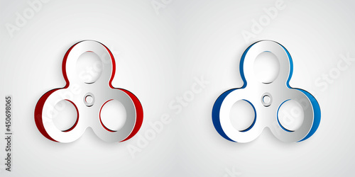 Paper cut Fidget spinner icon isolated on grey background. Stress relieving toy. Trendy hand spinner. Paper art style. Vector