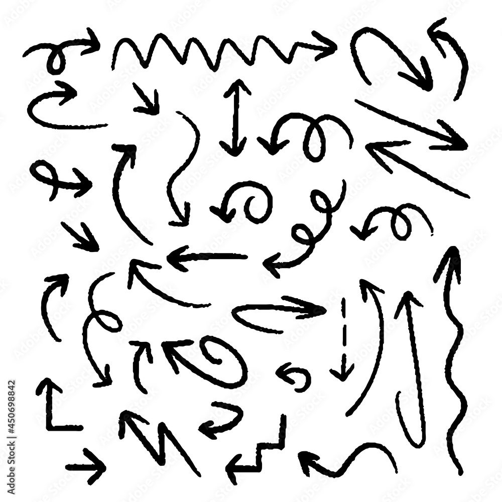 Hand drawn creative arrows. Ink and paper, black and white. Hand drawn creative arrows. Ink and paper, black and white.