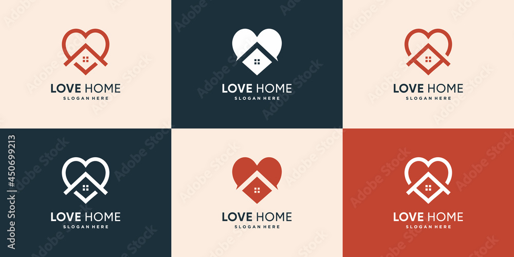 House logo collection with creative love concept Premium Vector