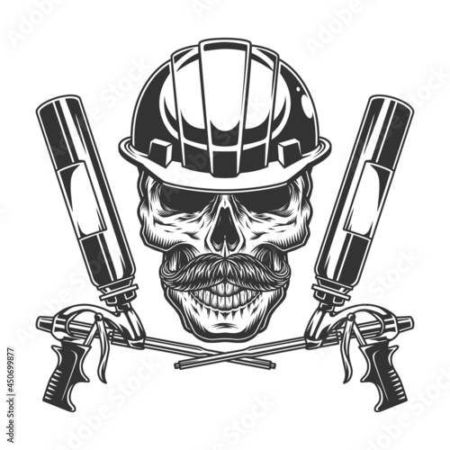 Mustached skull in builder helmet