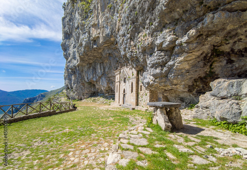 Cima del Redentore (Latina, Italy) - The panoramic peak with religious statue in the Aurunci mountains, over Formia city and Tirreno sea, beside Petrella summit and San Michele Arcangelo hermitage. photo