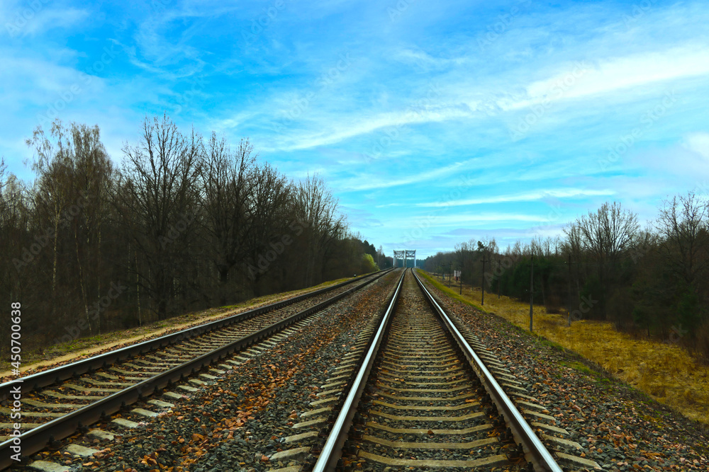 View of the railway against the blue sky.