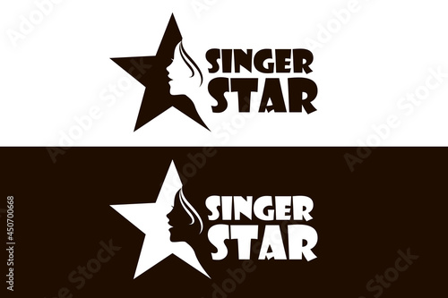 icons with singing woman and star isolated on white and black background