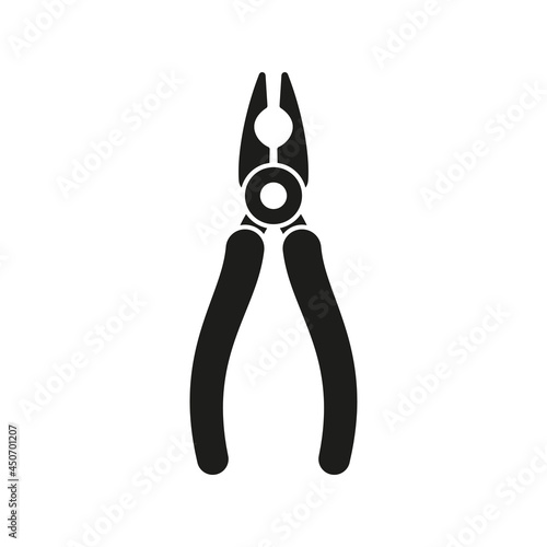 Pliers icon. Work tool black silhouette. Vector isolated on white