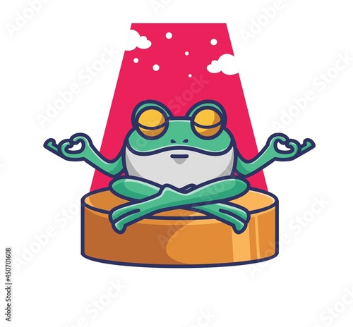Cute Cartoon Frog doing a yoga meditation, spa sitting for healty life animal. Animal Flat Style Icon illustration Premium Vector Logo mascot
