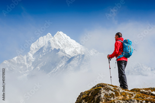 Hiking in Himalaya mountains. Travel sport lifestyle concept photo
