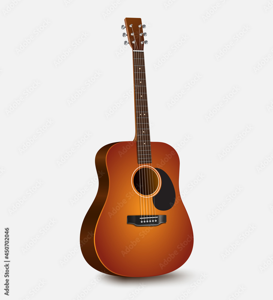 Sunbird color acoustic guitar for music concept design,vector 3d isolated on white background for poster design