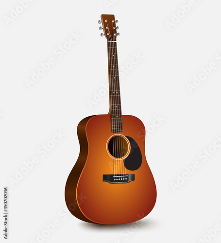 Sunbird color acoustic guitar for music concept design,vector 3d isolated on white background for poster design