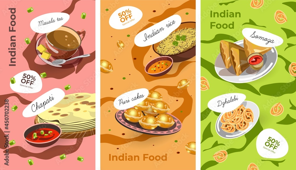 Cuisine of India, lunch and desserts on plates