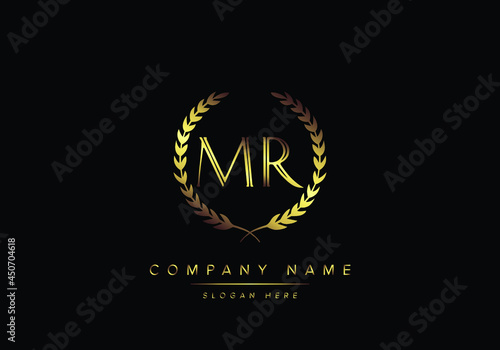 Alphabet letters MR monogram logo, gold color, luxury style