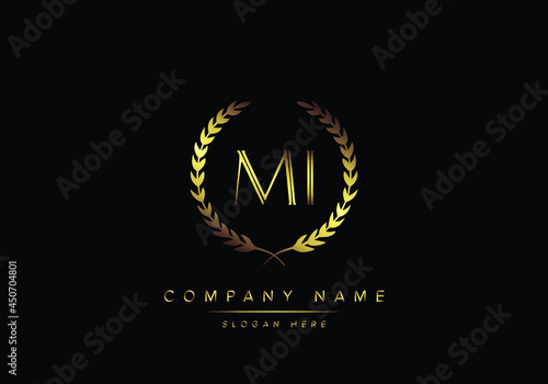 Alphabet letters MI monogram logo, gold color, luxury style