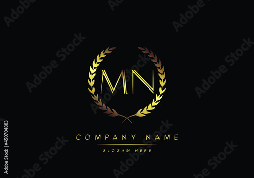 Alphabet letters MN monogram logo, gold color, luxury style