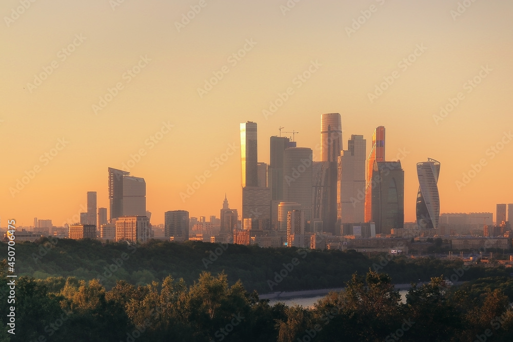 Evening view on the Moscow International Business Center from Sparrow Hills