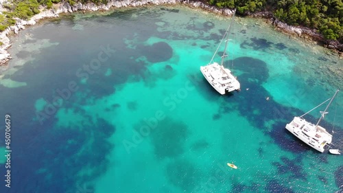 Aerial View Of Catamaran Near Croatian Coastline photo