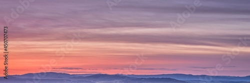 colorful sky over Yampa River valley at dawn near Dinosaur National Monument in north western Colorado, panoramic web banner