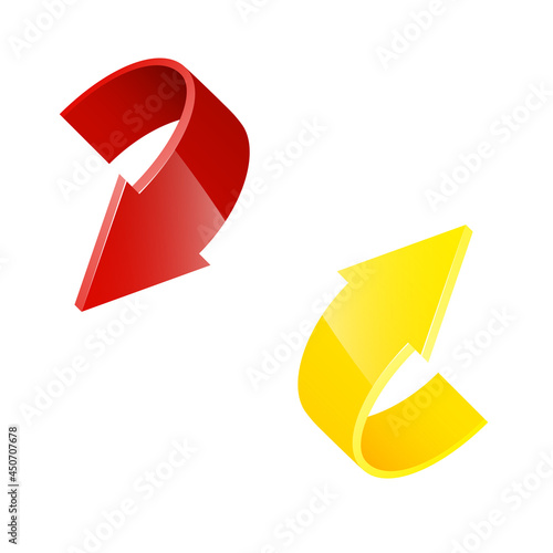 Two circle arrow ribbon. 2 direction round banner shape. Trend arrow stripe form flat icon. Index location. Pointer position. Marker standing. Indicator destination. Origami pointrs design shape set