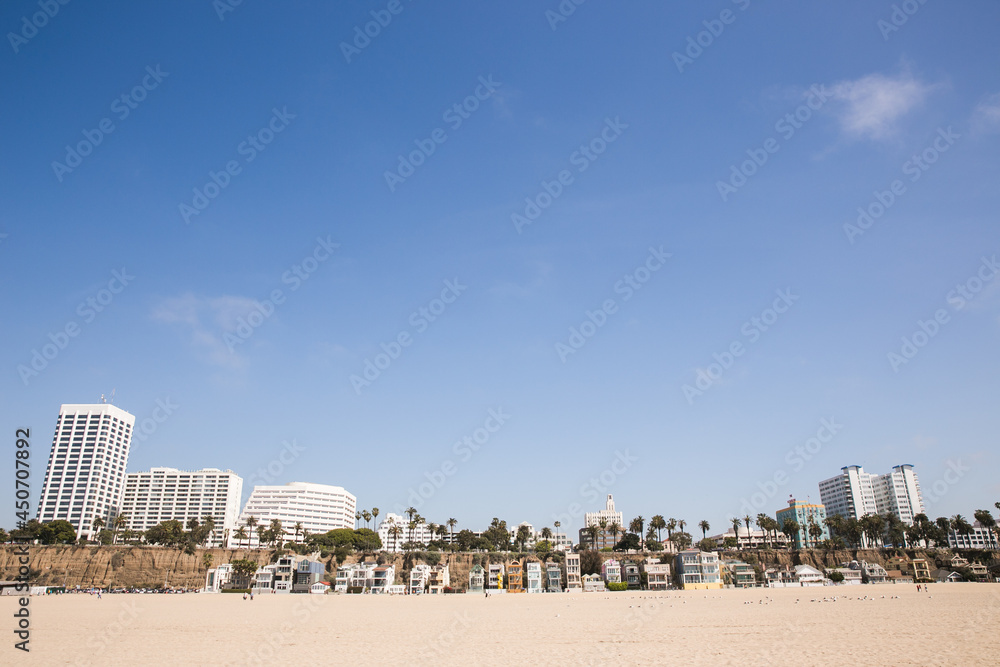 Horizon View of Santa Monica Beach on a Clear Day with Blue Skies