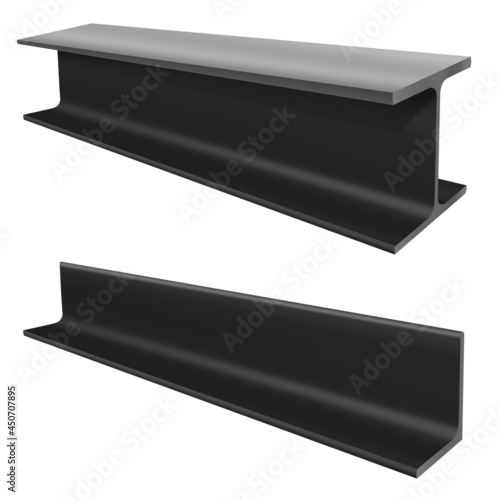 Steel beams with angle iron isolated on white background