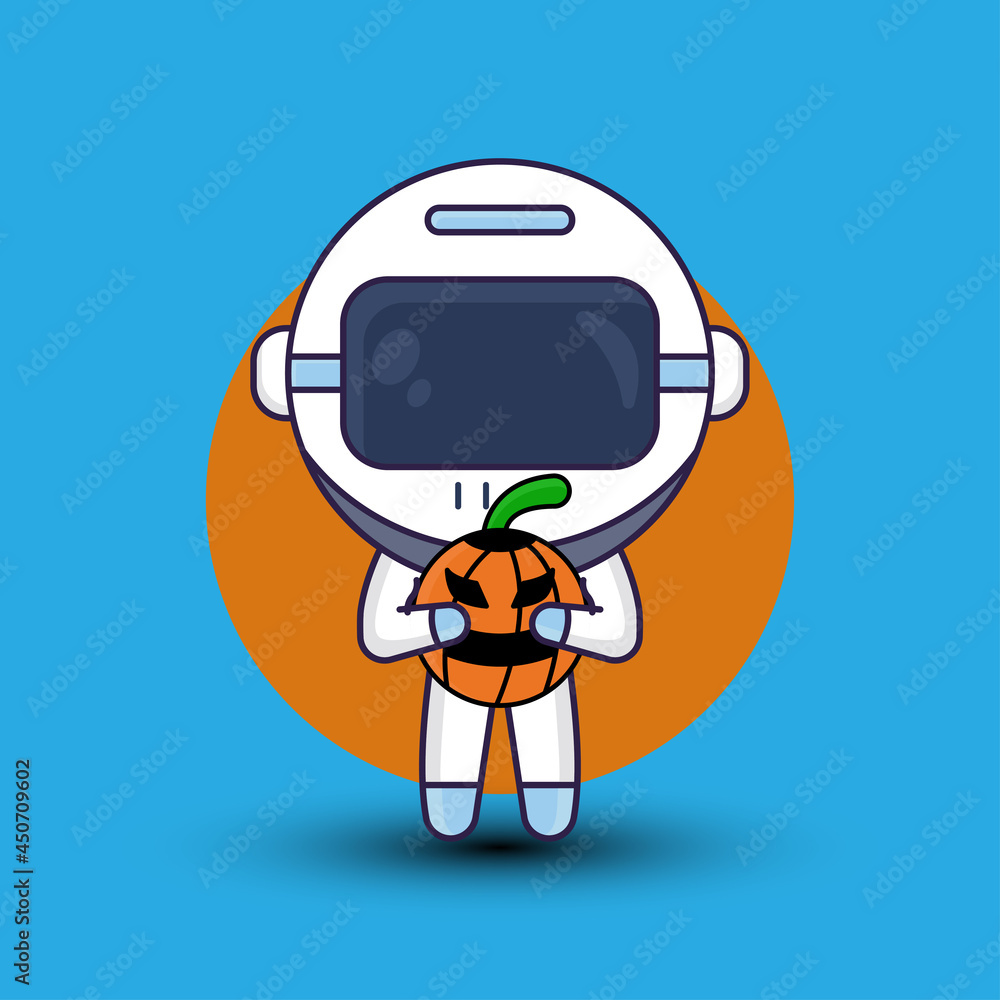 Astronaut with halloween. cartoon character illustration flat style. suitable for halloween illustration, Prints design, etc. design template vector