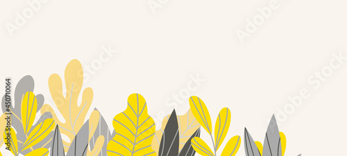 Floral web banner with drawn color exotic leaves. Nature concept design. Modern floral compositions with summer branches. Vector illustration on the theme of ecology, natura, environment