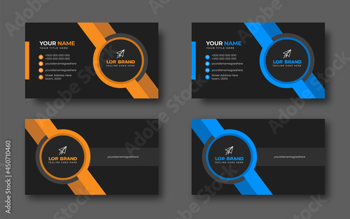 Blue and yellow modern creative business card design template. unique shape modern business card design.