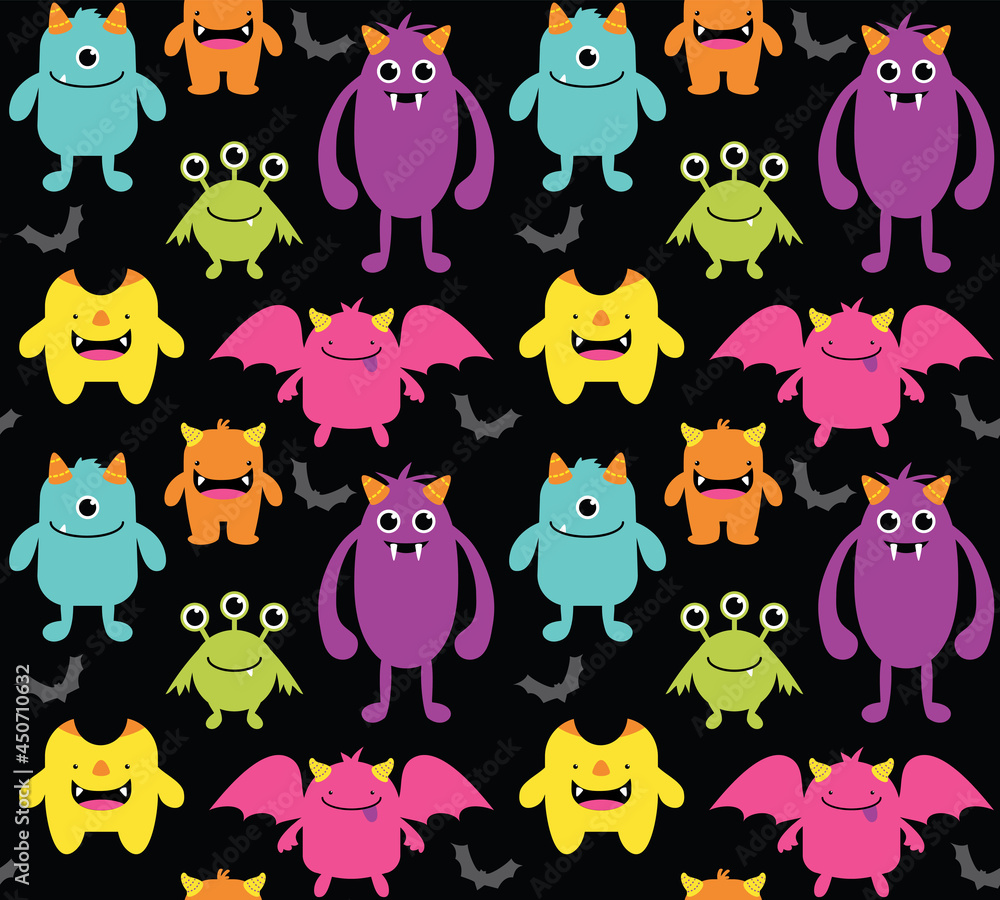 Too cute to be too spooky. These lil' monsters are vector and they repeat seamlessly in a colorful pattern. Happy Halloween. Too cute to be too spooky. These lil' monsters are vector and they repeat seamlessly in a colorful pattern. Happy Halloween.