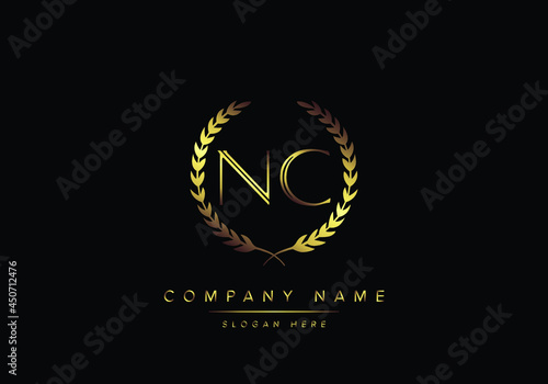 Alphabet letters NC monogram logo, gold color, luxury style