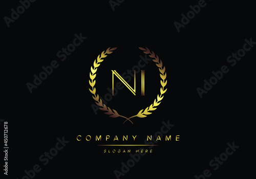 Alphabet letters NI monogram logo, gold color, luxury style