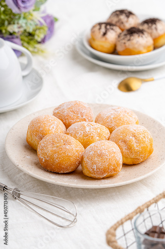 delicious homemade mini doughnut or donut. 

Donut is popular in many countries and is prepared in various forms as a sweet snack that can be homemade or purchased in bakeries, supermarkets.
