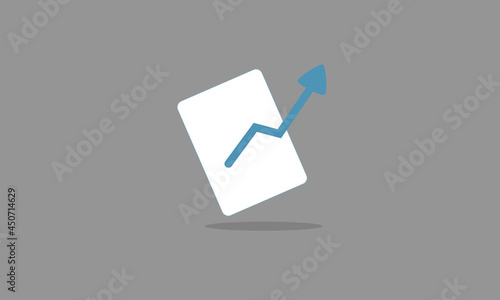 Paper with Statistics Arrow, Blue Arrow Increase, Arrow statistics up icon vector image, Paper with Shadow, Ash Background, Arrow pointing out from paper