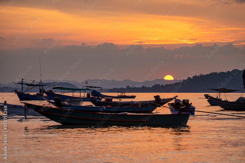 Beautiful sunset at Koh Teab , crab conservation bank, Chumphon, Thailand