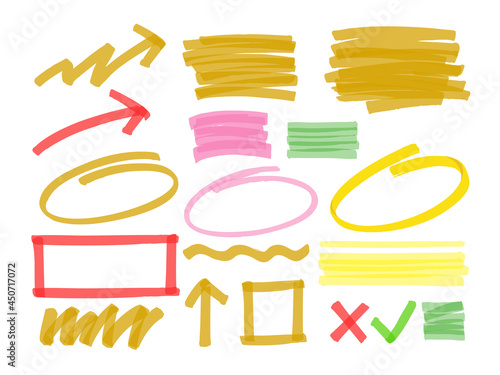 Collection of highlighter elements. Vector Marker lines