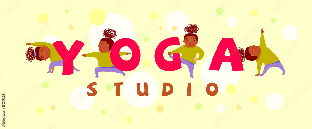 Fototapeta premium a dark-skinned girl does different yoga asanas. logo, poster for yoga studio.