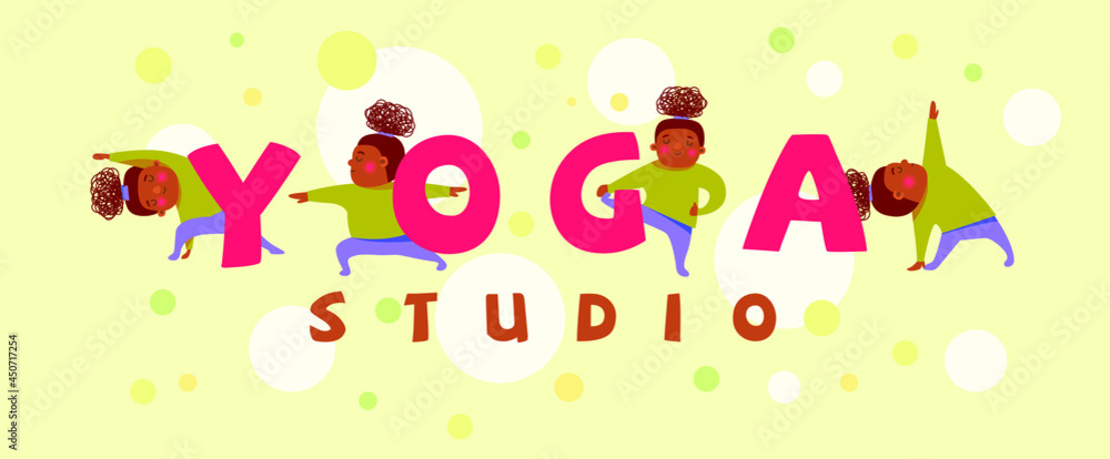Fototapeta premium a dark-skinned girl does different yoga asanas. logo, poster for yoga studio.