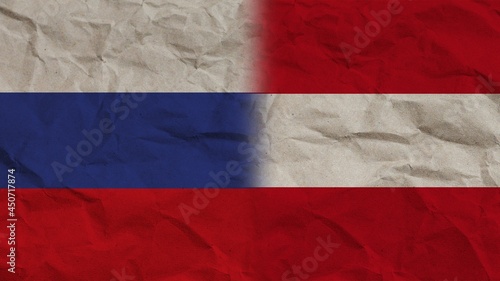 Austria and Russia Flags Together, Crumpled Paper Effect Background 3D Illustration