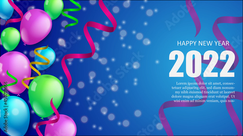 happy new year 2022 poster and background with balloon color full and funny