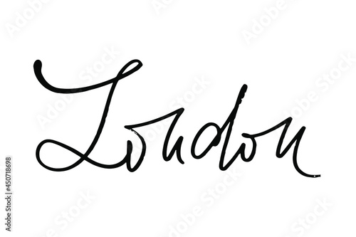 London inscription in freehand lettering style. London label or sign. Modern calligraphy