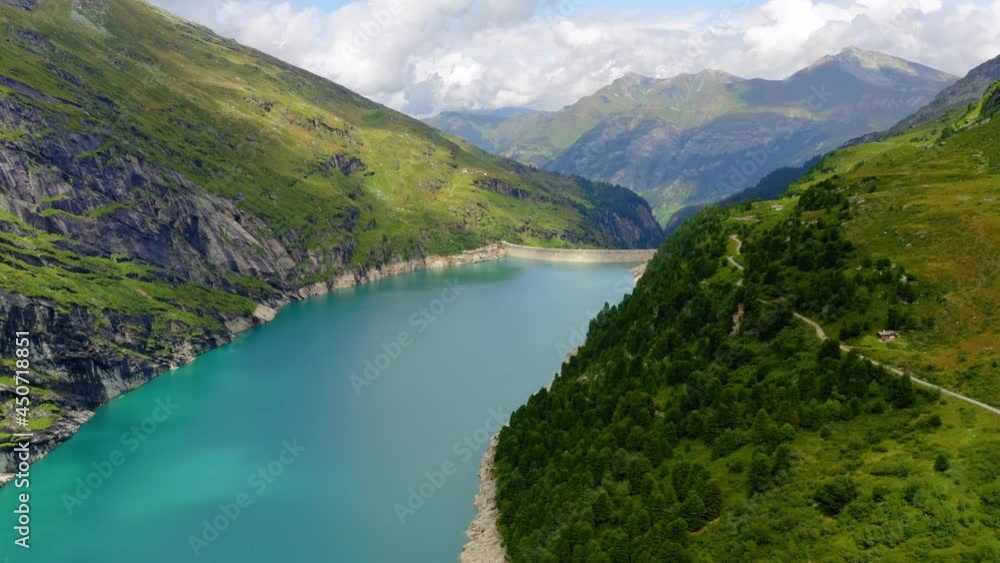 Aerial view of the Zervreila reservoir in Switzerland. Aerial view of the Zervreila reservoir in Switzerland.