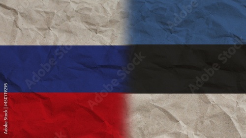 Estonia and Russia Flags Together, Crumpled Paper Effect Background 3D Illustration