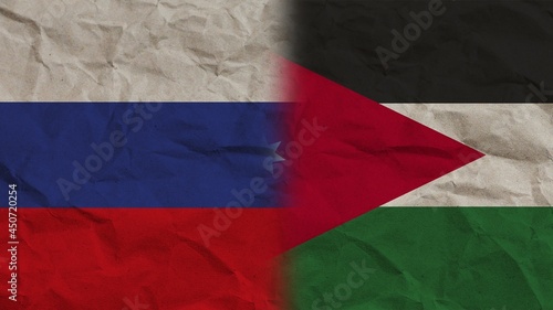 Jordan and Russia Flags Together, Crumpled Paper Effect Background 3D Illustration