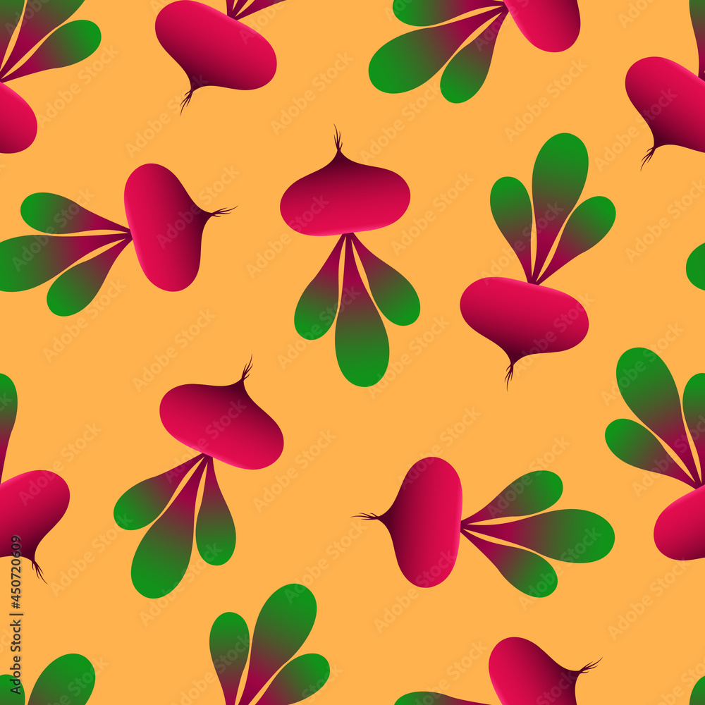 Beetroot seamless pattern. 3d beets on an orange background. Vector three-dimensional pattern. Beetroot seamless pattern. 3d beets on an orange background. Vector three-dimensional pattern.